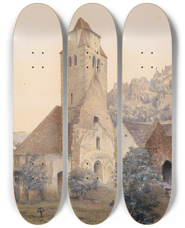 Triptych art skateboard deck of Robert Russ Aus Drnstein by Robert Russ (1847-1922)