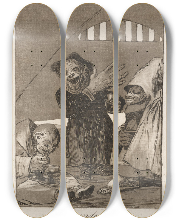 Triptych art skateboard deck of Francisco De Goya Duendecitos Hobgoblins by Francisco de Goya (1746-1828)