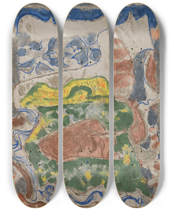 Triptych art skateboard deck of August Babberger Landschaft_2 by August Babberger (1885-1936)