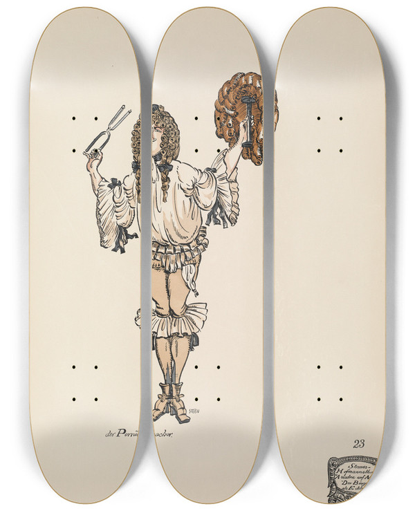 Triptych art skateboard deck of Ernst Stern Der Perckenmacher by Ernst Stern (1876-1954)