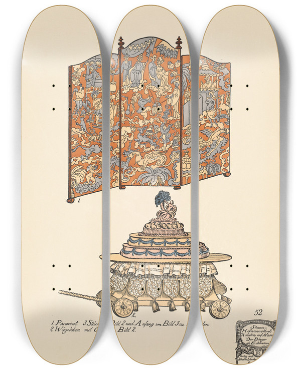 Triptych art skateboard deck of Ernst Stern Wandschirm Und Wgelchen by Ernst Stern (1876-1954)