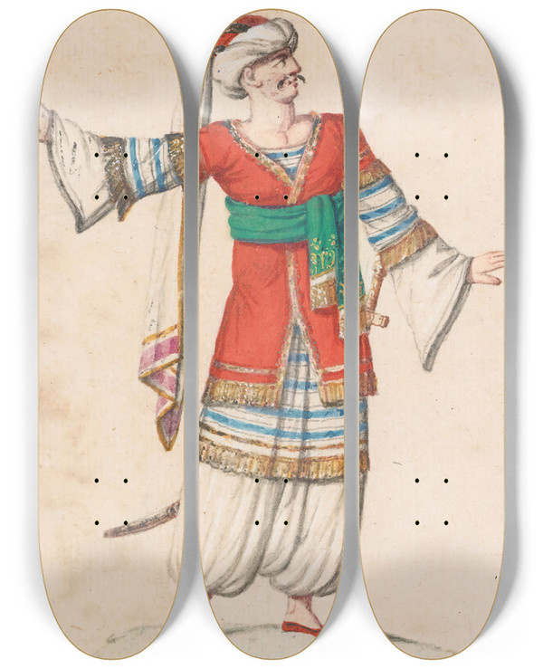 Triptych art skateboard deck of French School Oriental Costumes 2 by French School (16-19-)