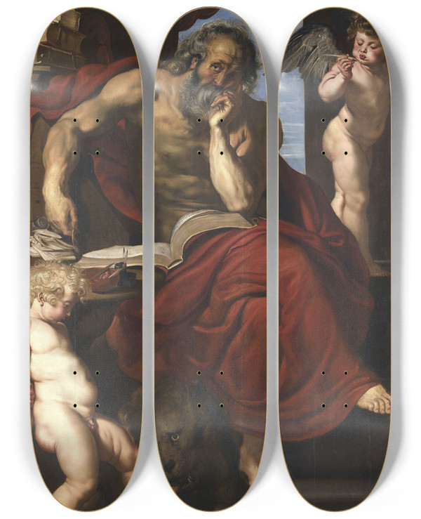 Triptych art skateboard deck of Peter Paul Rubens St Jerome In His Hermitage by Peter Paul Rubens (1577-1640)