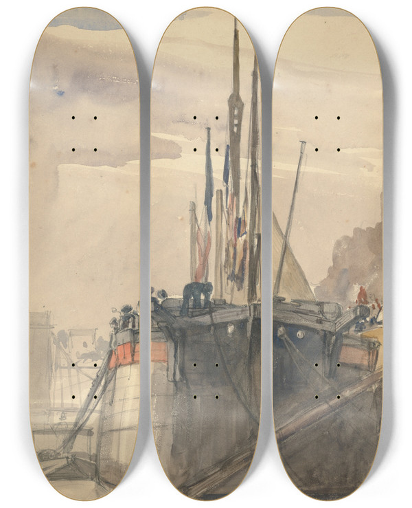 Triptych art skateboard deck of William Callow The Luxor Paris December 1833 by William Callow (1812-1908)