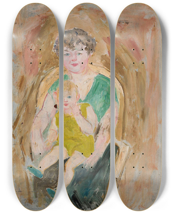 Triptych art skateboard deck of Tadeusz Makowski Mother And Child by Tadeusz Makowski (1882-1932)