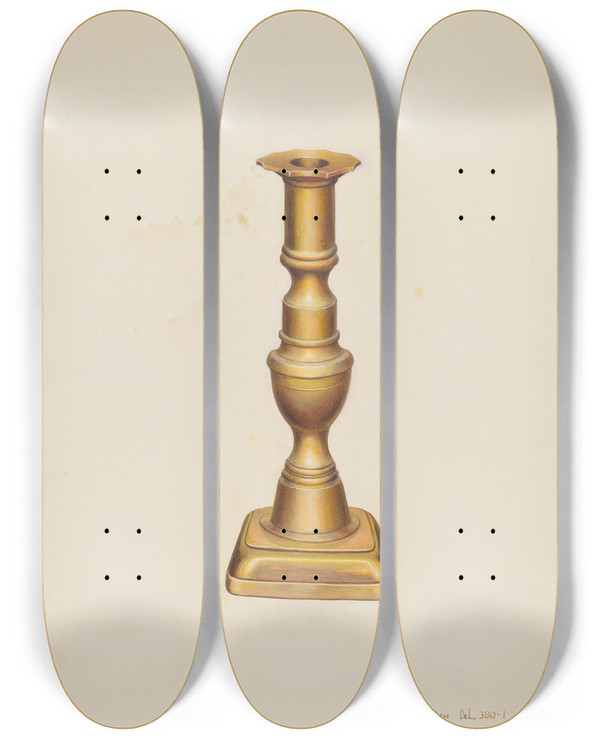 Triptych art skateboard deck of Leslie Macklem Candlestick by Leslie Macklem
