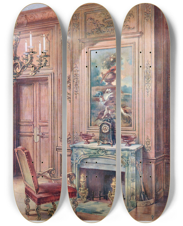 Triptych art skateboard deck of Georges Rmon Bibliothque Louis Xiv by Georges Remon (1889-1963)