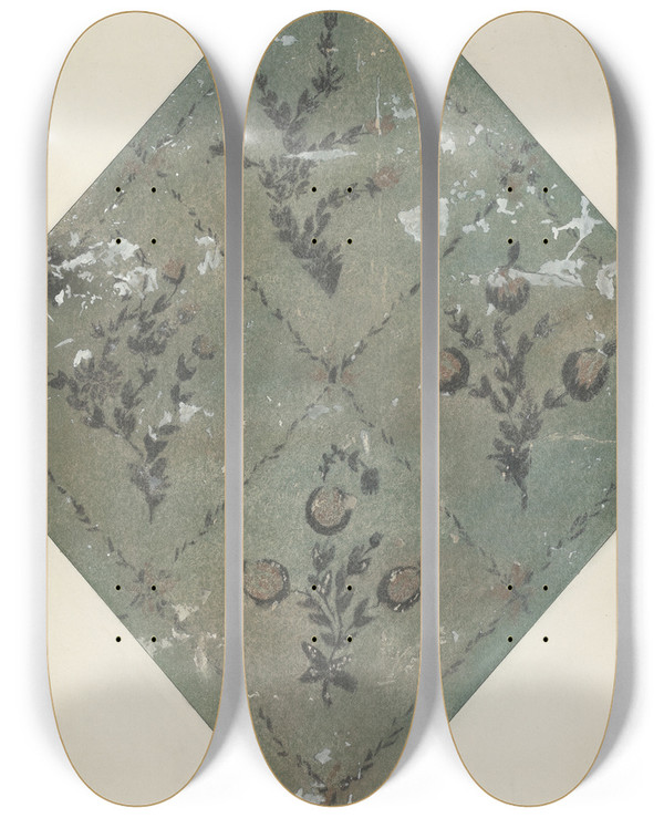 Triptych art skateboard deck of Michael Lauretano Hand Painted Wall Detail by Michael Lauretano
