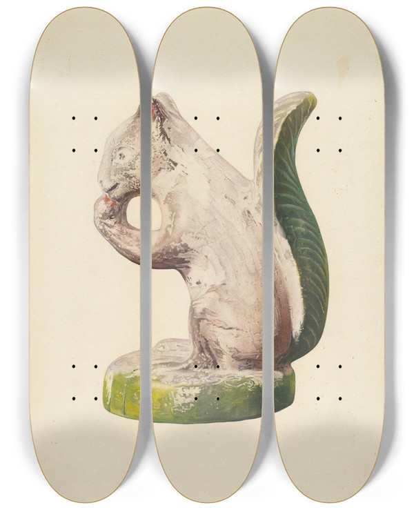 Triptych art skateboard deck of Beatrice Dekalb Squirrel by Beatrice Dekalb