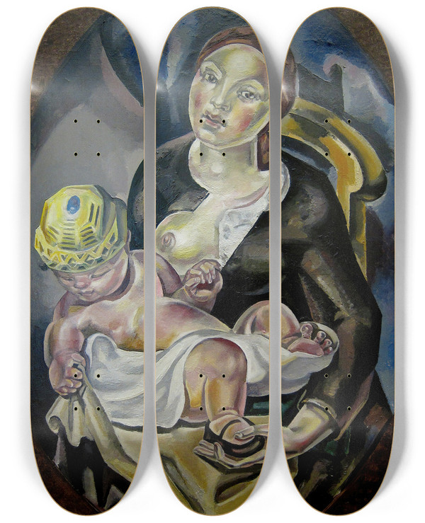 Triptych art skateboard deck of Mara Blanchard Maternit by Maria Blanchard (1881-1932)