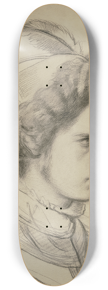 Jakob Becker - Junger Mann mit Federhut im Dreiviertelprofil 8.25 inch art skate deck