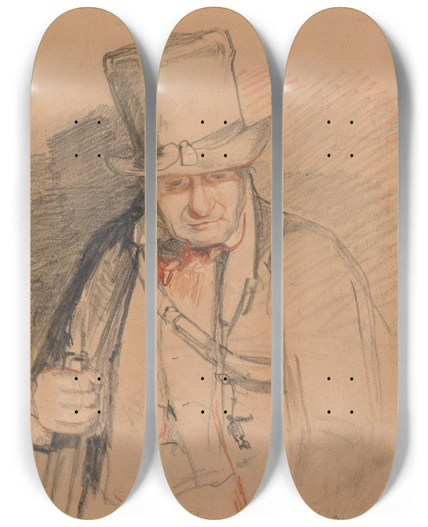 Triptych art skateboard deck of John Frederick Lewis A Head Keeper Windsor Castle by John Frederick Lewis (1805-1876)