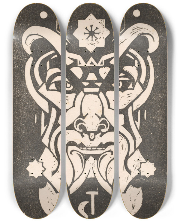 Triptych art skateboard deck of Henri Van Der Stok Saturnus by Henri van der Stok (1870-1946)
