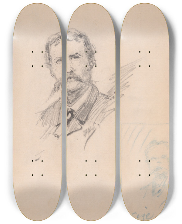 Triptych art skateboard deck of Francis Hopkinson Smith Elihu Vedder by Francis Hopkinson Smith (1838-1915)