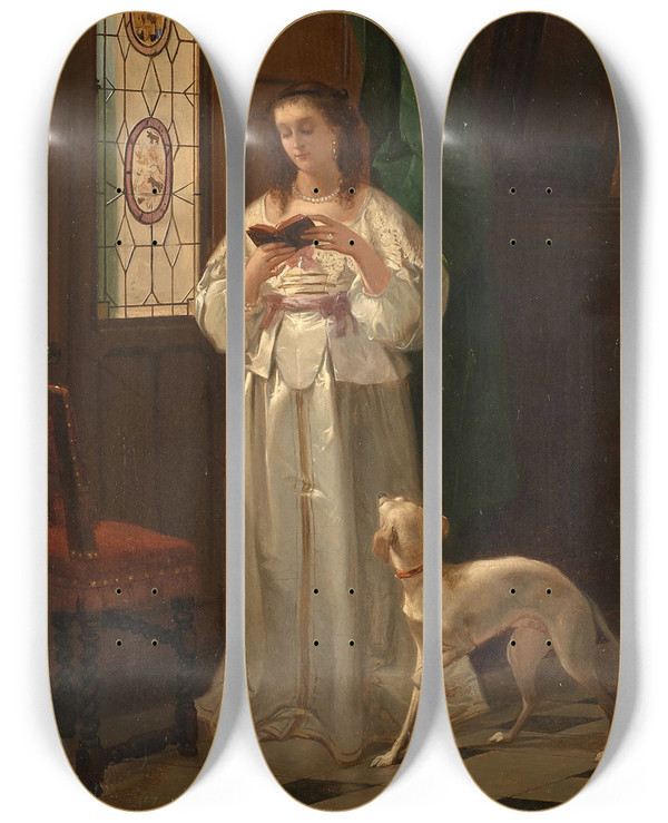 Triptych art skateboard deck of Charlesdsir Hue La Lecture by Charles Desire Hue