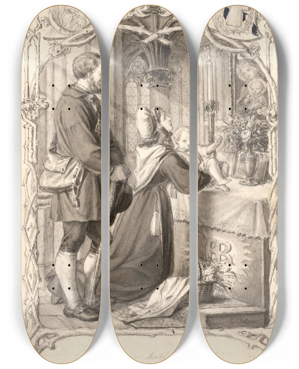 Triptych art skateboard deck of Carl Clasen Maria Hilf by Carl Clasen