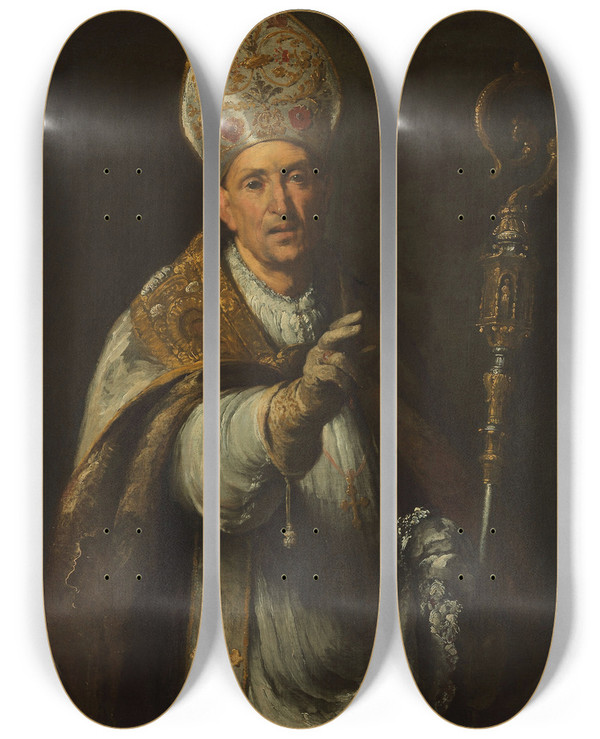 Triptych art skateboard deck of Bernardo Strozzi St Gerardo Sagredo Bishop Of Csand by Bernardo Strozzi (1581-1644)