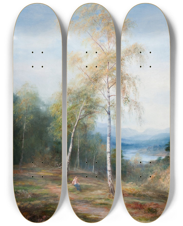 Triptych art skateboard deck of John Macwhirter By A Silver Birch by John Macwhirter (1839-1911)