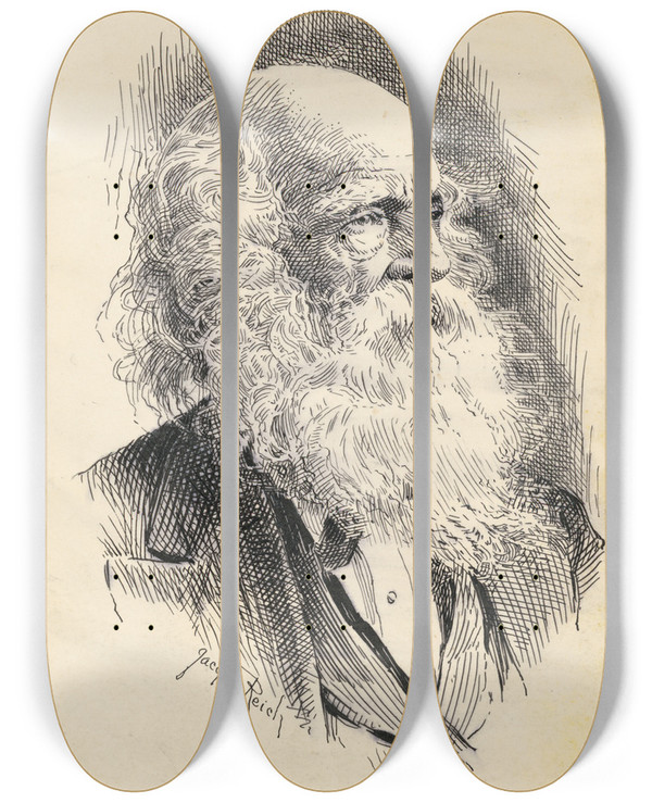 Triptych art skateboard deck of Jacques Reich William Cullen Bryant by Jacques Reich (1852-1923)