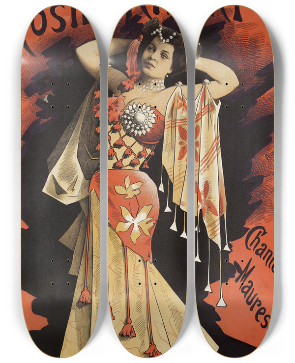 Triptych art skateboard deck of Alfred Choubrac Rosida Ritort Chanteuse Mauresque by Alfred Choubrac (1853-1902)