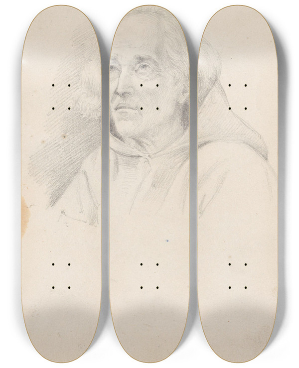 Triptych art skateboard deck of Adolph Tidemand Mannsportrett_1 by Adolph Tidemand (1814-1876)