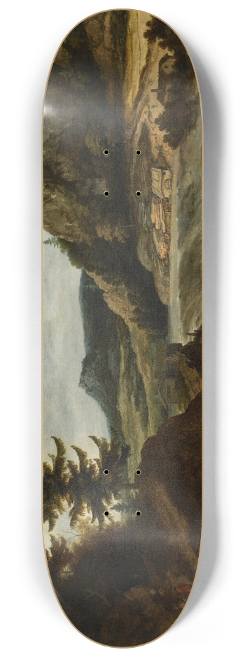 Allaert van Everdingen - A Mountainous River Landscape with Travellers 8.25 inch art skate deck
