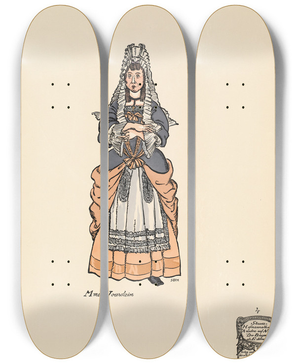 Triptych art skateboard deck of Ernst Stern Madame Jourdain by Ernst Stern (1876-1954)