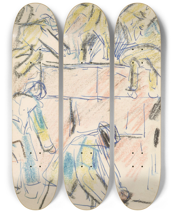 Triptych art skateboard deck of Edvard Munch Arbeiderscene_2 by Edvard Munch (1863-1944)