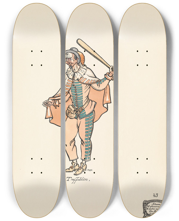 Triptych art skateboard deck of Ernst Stern Truffaldin by Ernst Stern (1876-1954)
