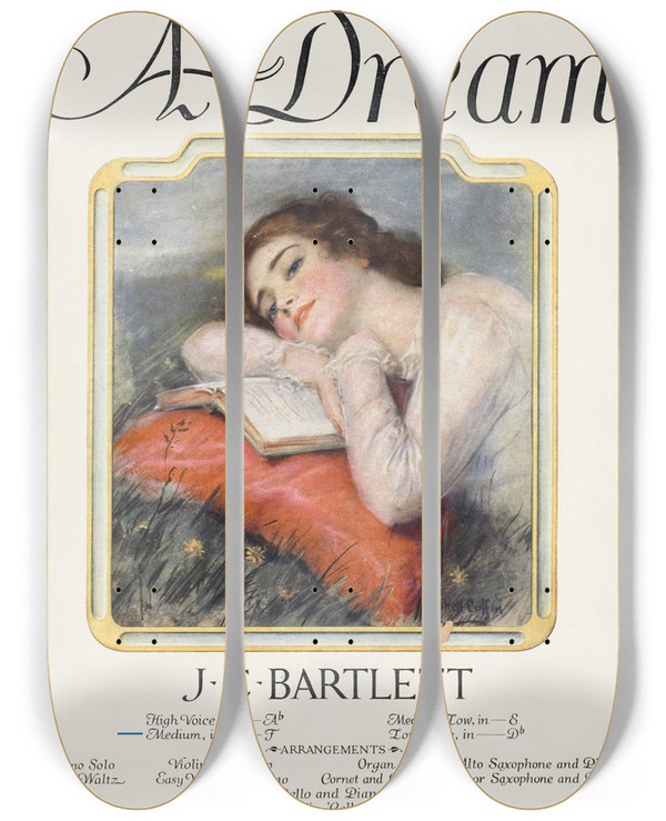 Triptych art skateboard deck of Haskell Coffin A Dream by Haskell Coffin (1878-1941)