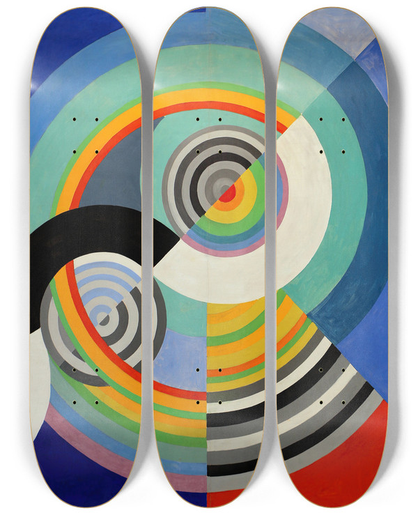 Triptych art skateboard deck of Robert Delaunay Rythme N3 by Robert Delaunay (1885-1941)