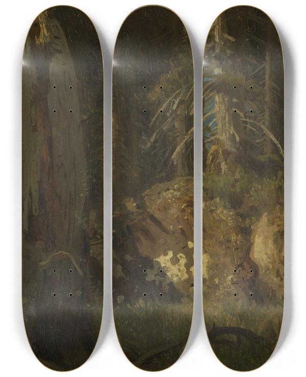 Triptych art skateboard deck of August Cappelen Landscape Study With Decaying Trees_2 by August Cappelen (1827-1852)