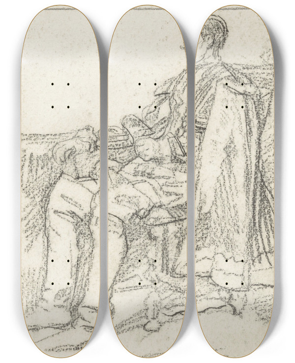 Triptych art skateboard deck of Jan Veth Man Zittend In Een Stoel by Jan Veth (1864-1925)