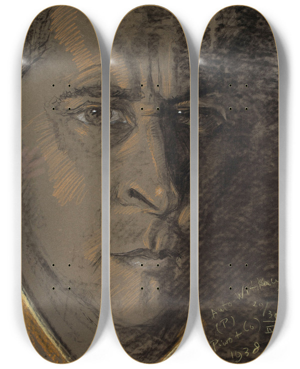 Triptych art skateboard deck of Stanisaw Ignacy Witkiewicz Selfportrait by Stanislaw Ignacy Witkiewicz (1885-1939)