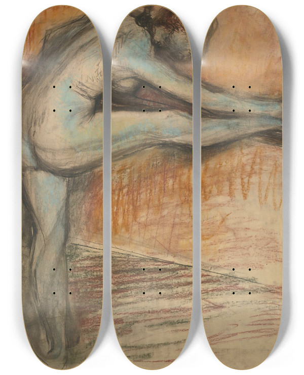 Triptych art skateboard deck of Edgar Degas Tude De Nu Pour Une Danseuse La Barre by Edgar Degas (1834-1917)