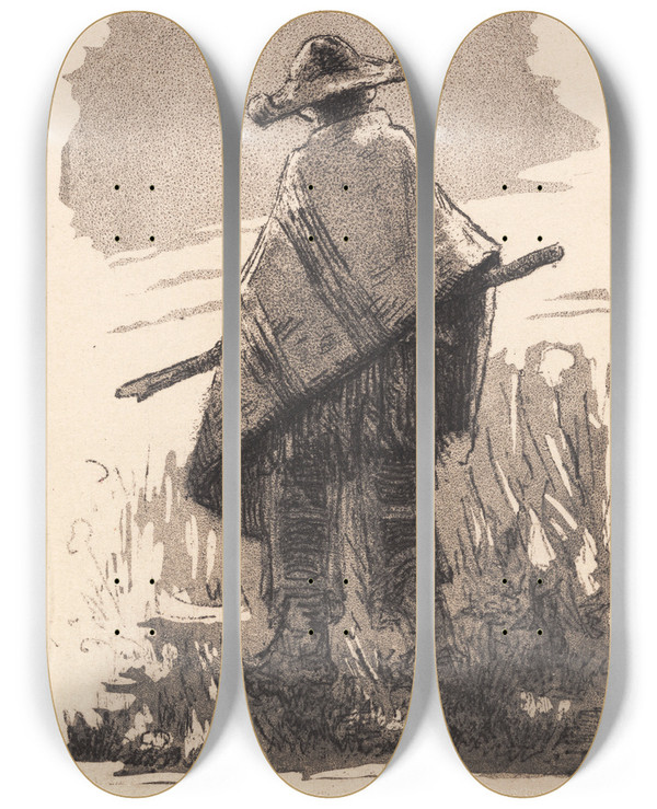 Triptych art skateboard deck of Frans Schwartz Hyrdedreng by Frans Schwartz (1850-1917)