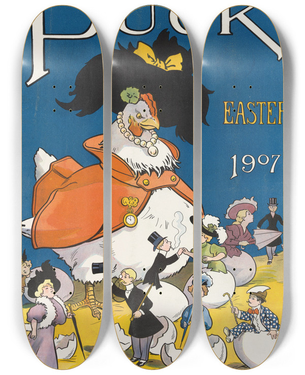Triptych art skateboard deck of Louis Glackens Puck Easter_2 by Louis Glackens (1866-1933)
