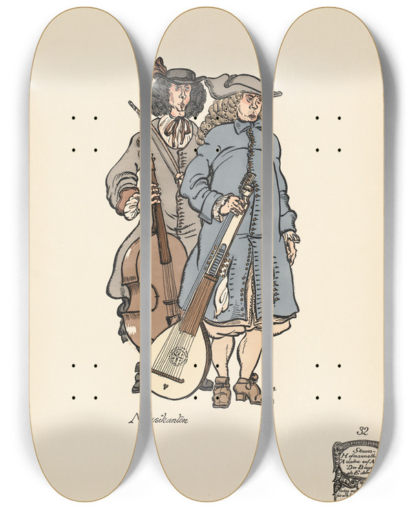 Triptych art skateboard deck of Ernst Stern Musikanten by Ernst Stern (1876-1954)