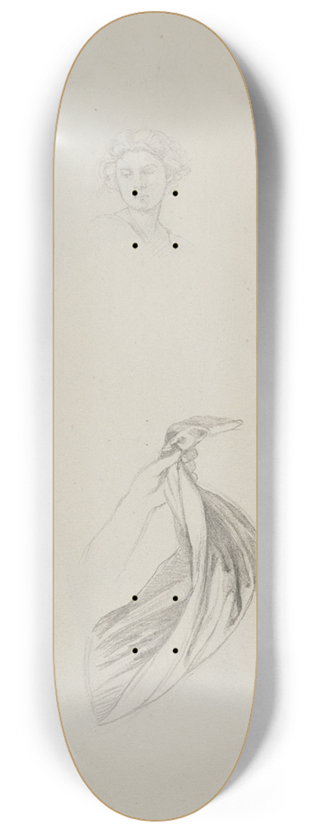 Jakob Becker - Studienblatt; Von einer Frau gehaltener Zipfel einr Schrze, weiblicher Kopf 8.25 inch art skate deck