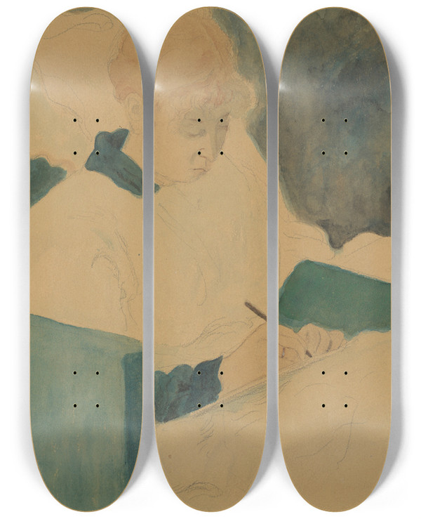 Triptych art skateboard deck of Lon Spilliaert De Briefschrijfster by Leon Spilliaert (1881-1946)