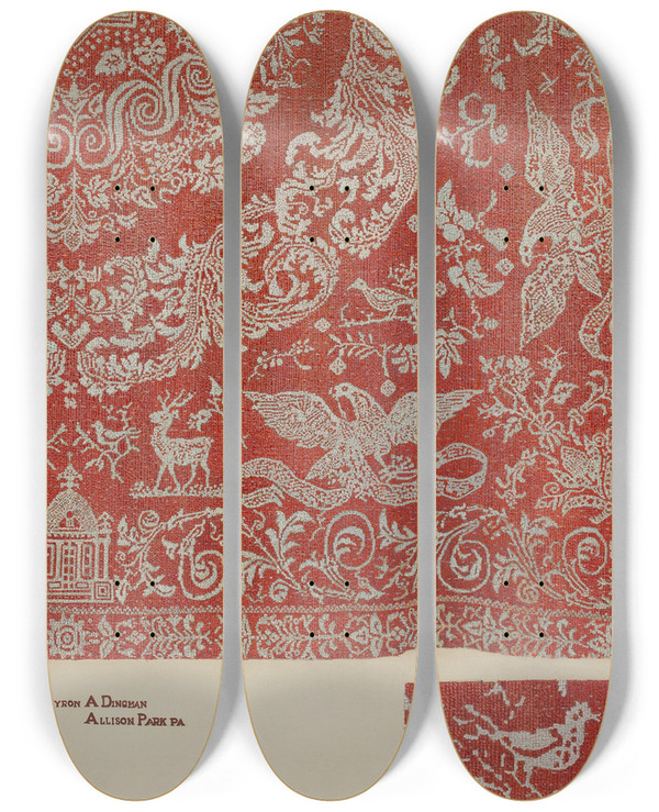 Triptych art skateboard deck of Byron Dingman Coverlet by Byron Dingman