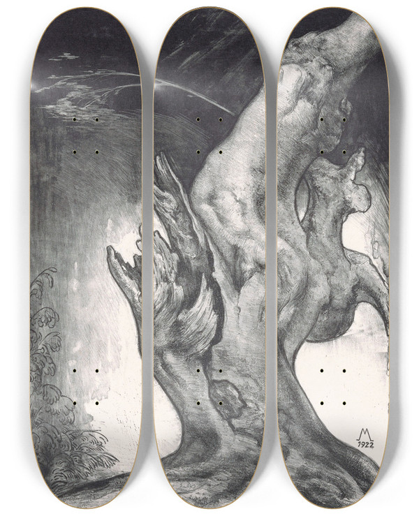 Triptych art skateboard deck of Simon Moulijn Boomstronk by Simon Moulijn (1866-1948)