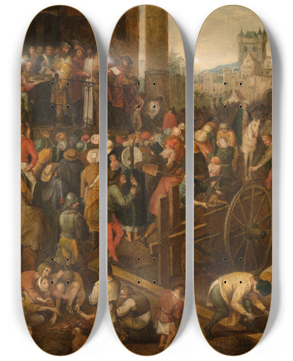 Triptych art skateboard deck of Peeter Baltens Ecce Homo by Peeter Baltens (1527-1584)