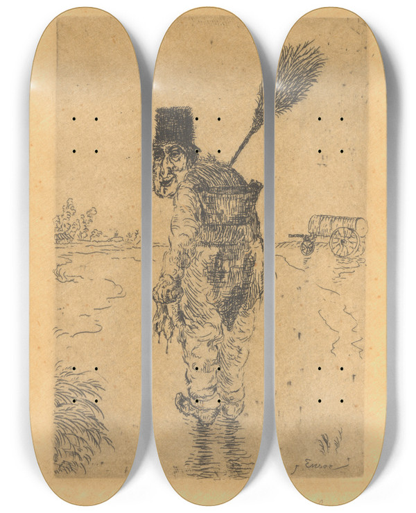 Triptych art skateboard deck of James Ensor De Putruimer by James Ensor (1860-1949)