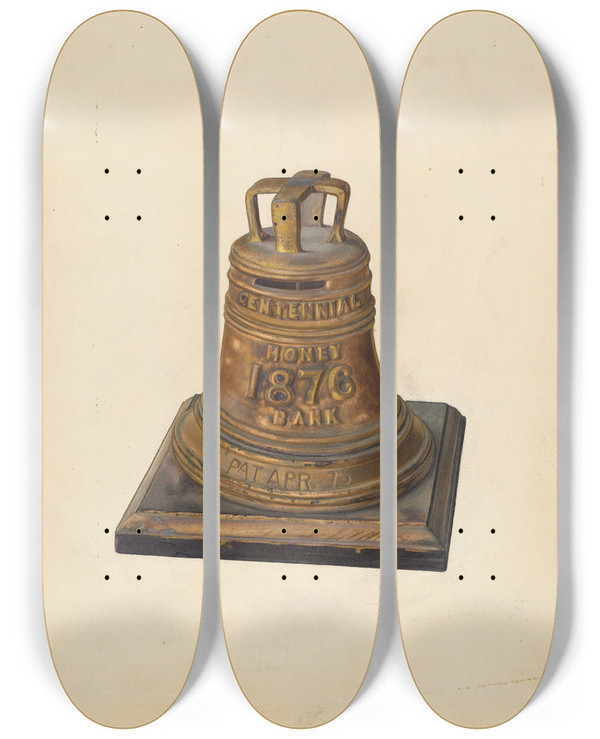 Triptych art skateboard deck of Alf Bruseth Centennial Bank 1876 by Alf Bruseth