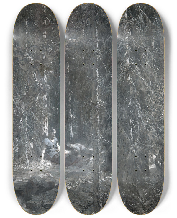 Triptych art skateboard deck of August Malmstrm Frithiofs Temptation by August Malmstrom (1829-1901)