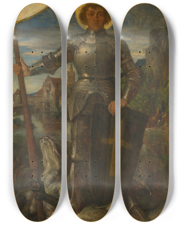 Triptych art skateboard deck of Wilhelm Von Diez St George by Wilhelm von Diez (1839-1907)