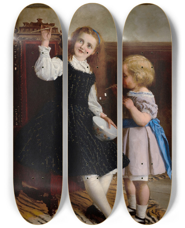 Triptych art skateboard deck of William Oliver Bubbles by William Oliver (1823-1901)