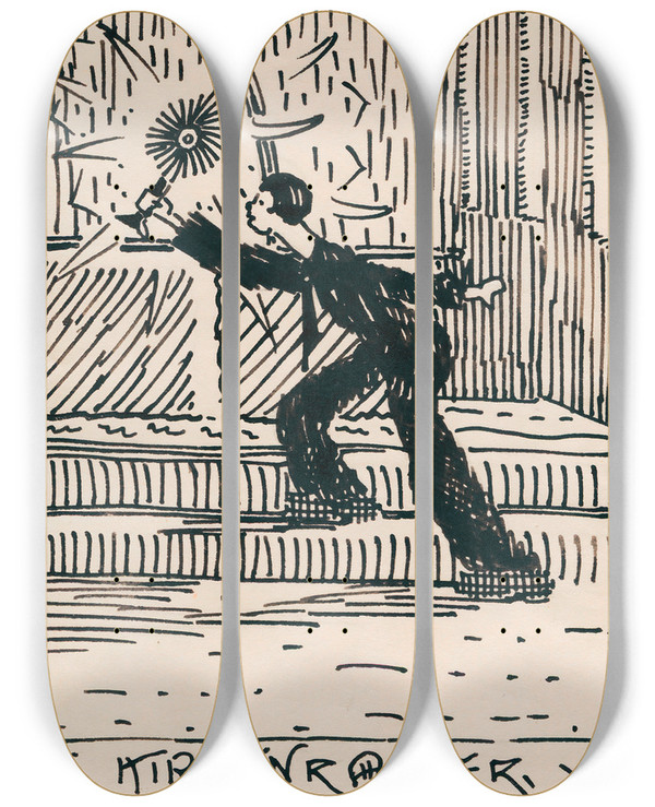 Triptych art skateboard deck of Karl Wiener Kirchenruber by Karl Wiener (1901-1949)
