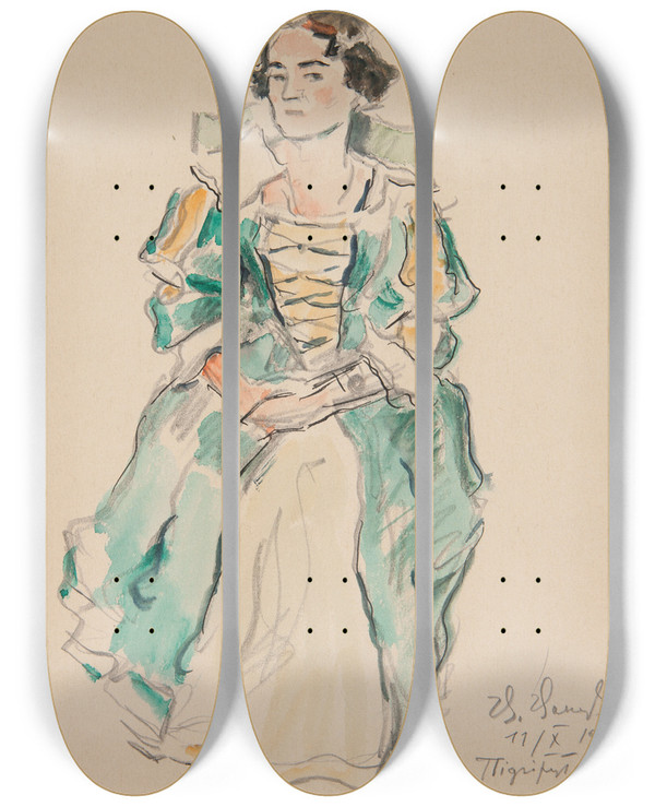 Triptych art skateboard deck of Ivan Ivanec Studium Kobiety Aktorki W Stroju Historycznym by Ivan Ivanec (1893-1946)